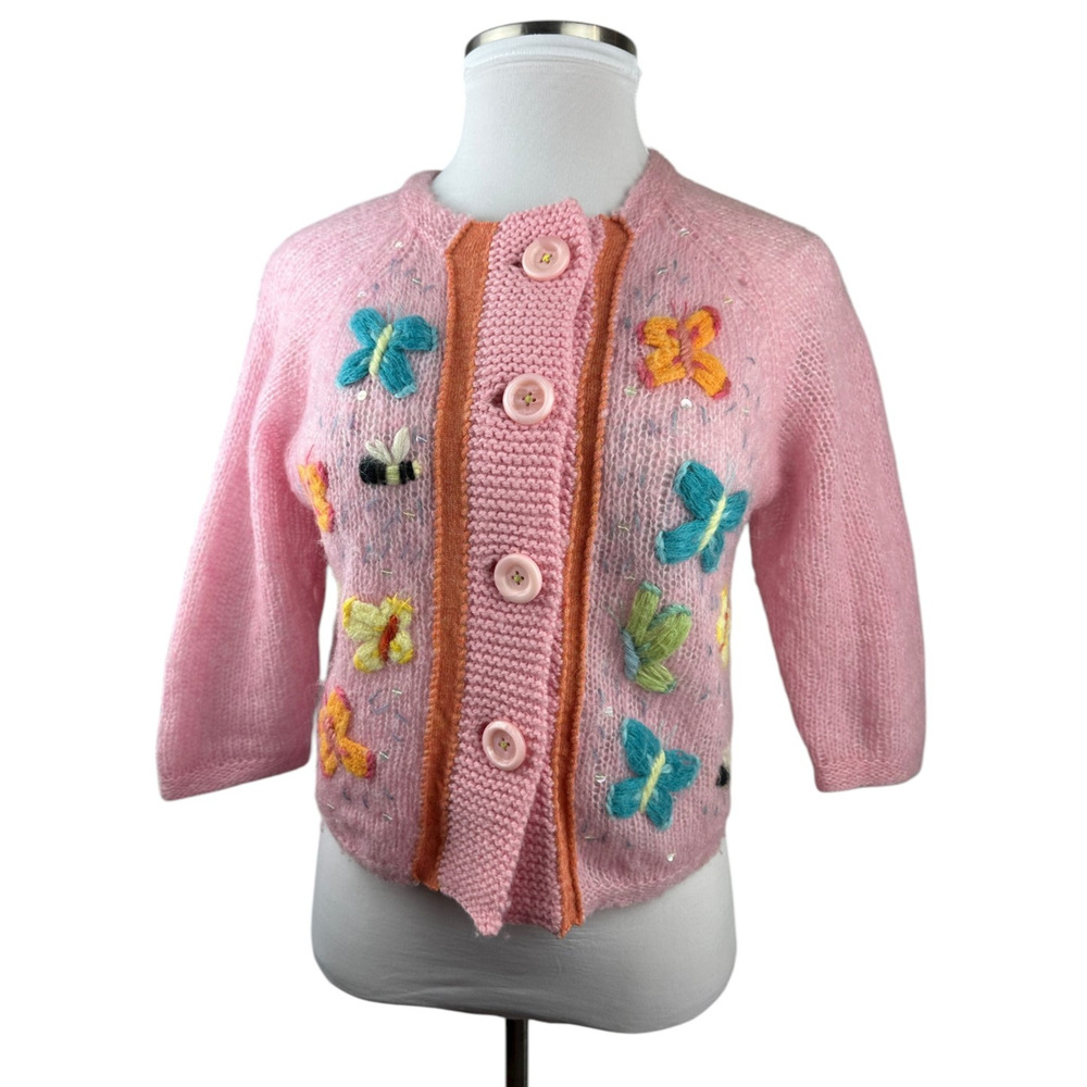 *Flawed* Free People Butterfly Sequin Cardigan Sweater Large Coquet Fairy Whimsy - Picture 2 of 14